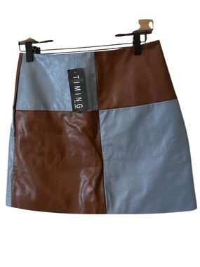 Timing Faux Leather Mini Skirt Blue Brown Size Medium